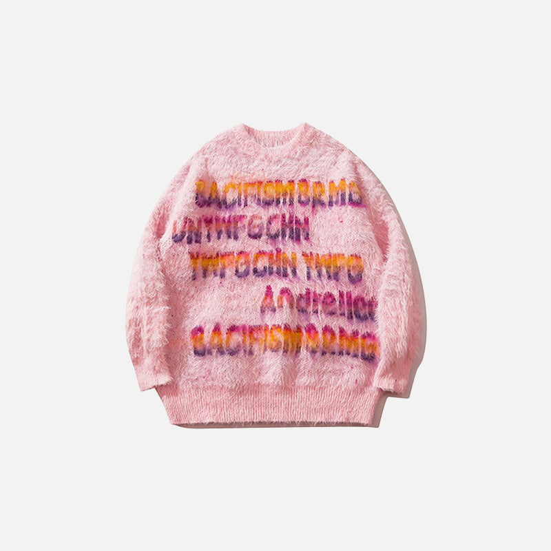 Cozy Fluffy Fleece Letter Print Sweater for Y2K Aesthetic and Comfy Outfits