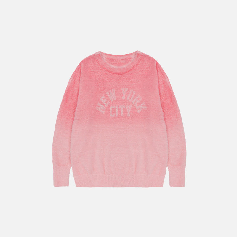 Cozy Fluffy Fleece New York Sweater for Y2K Aesthetic and Comfy Outfits