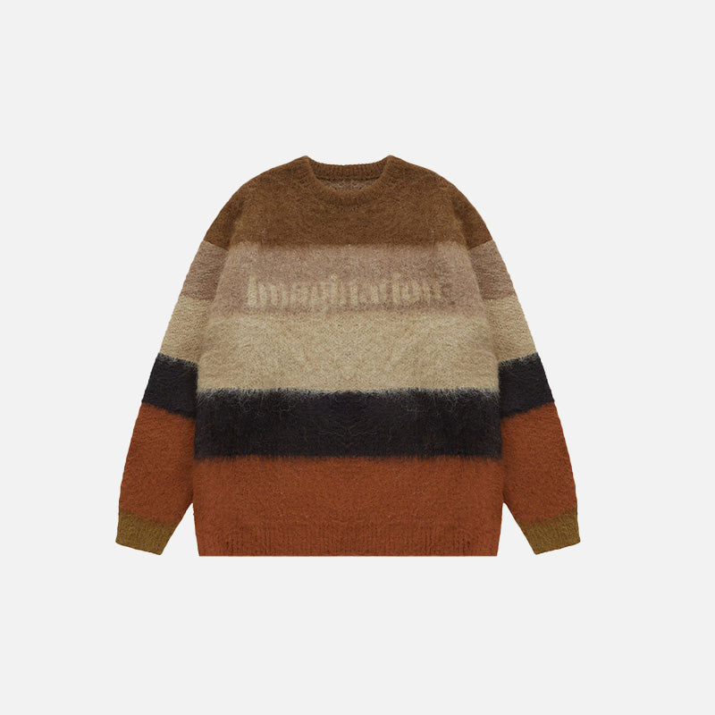 Cozy Fuzzy Striped Contrast Sweater for Y2K Aesthetic and Grunge Style Outfits