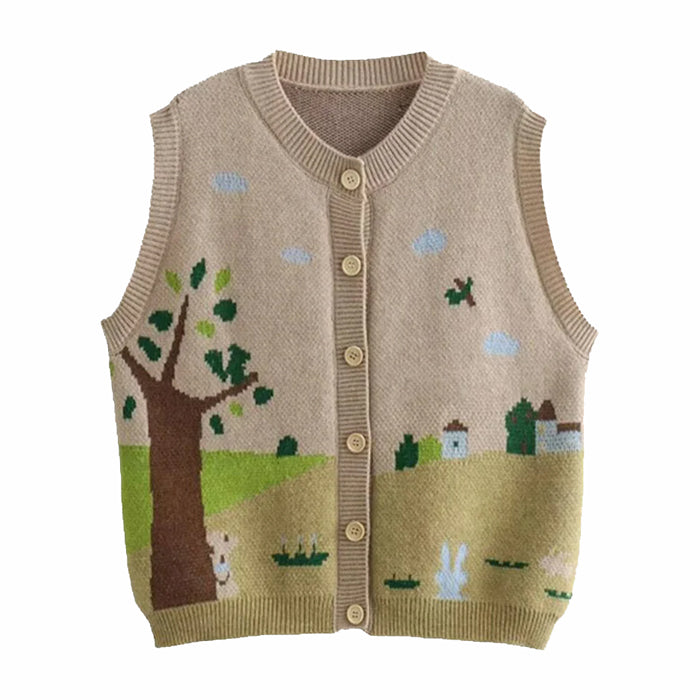 Cozy Grandma's House Button-Up Vest in Vintage Aesthetic for Y2K Style Outfits