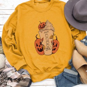 Cozy Halloween Pumpkin Cup Sweatshirt for Y2K Aesthetic Lovers and Fall Fashion Fans