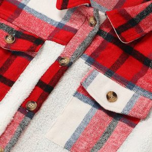 Cozy Lambswool Plaid Jacket for Y2K Aesthetic and Grunge Style Outfits