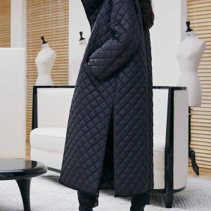 Cozy Lattice Cotton Padded Coat for Y2K Aesthetic and Grunge Style Outfits