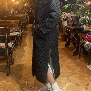 Cozy Lattice Cotton Padded Coat for Y2K Aesthetic and Grunge Style Outfits