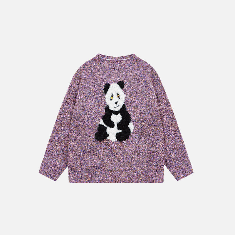 Cozy Loose Panda Knitted Fuzzy Sweater for Y2K Aesthetic and Cute Outfits