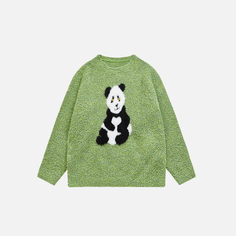 Cozy Loose Panda Knitted Fuzzy Sweater for Y2K Aesthetic and Cute Outfits