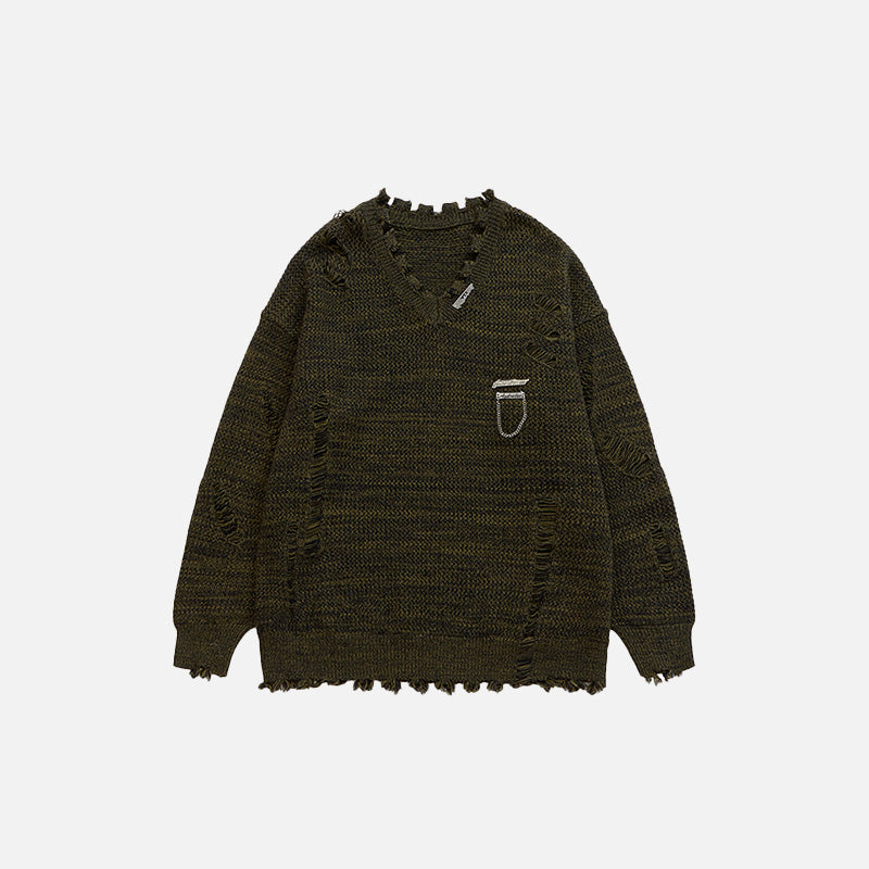 Cozy Loose Ripped Knitted Sweater for Y2K Aesthetic and Grunge Style Outfits