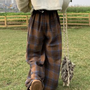 Cozy Oversized Plaid Sweatpants for Y2K Aesthetic and Grunge Style Outfits