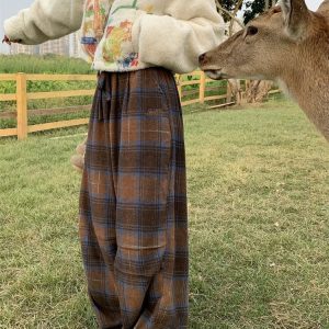 Cozy Oversized Plaid Sweatpants for Y2K Aesthetic and Grunge Style Outfits