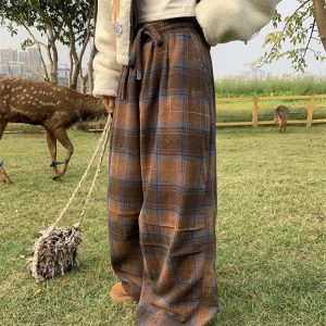 Cozy Oversized Plaid Sweatpants for Y2K Aesthetic and Grunge Style Outfits