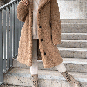 Cozy Solid Lapel Teddy Fur Long Coat for Y2K Fashion and Aesthetic Outfits