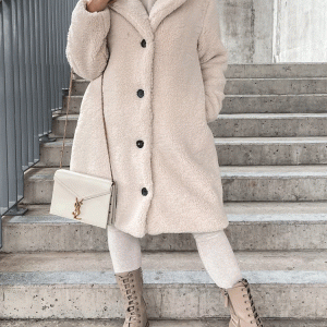 Cozy Solid Lapel Teddy Fur Long Coat for Y2K Fashion and Aesthetic Outfits