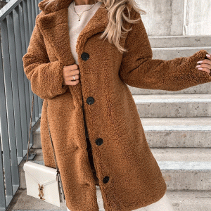 Cozy Solid Lapel Teddy Fur Long Coat for Y2K Fashion and Aesthetic Outfits