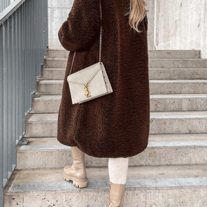 Cozy Solid Lapel Teddy Fur Long Coat for Y2K Fashion and Aesthetic Outfits