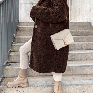 Cozy Solid Lapel Teddy Fur Long Coat for Y2K Fashion and Aesthetic Outfits