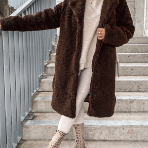 Cozy Solid Lapel Teddy Fur Long Coat for Y2K Fashion and Aesthetic Outfits