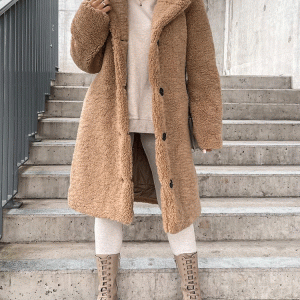 Cozy Solid Lapel Teddy Fur Long Coat for Y2K Fashion and Aesthetic Outfits