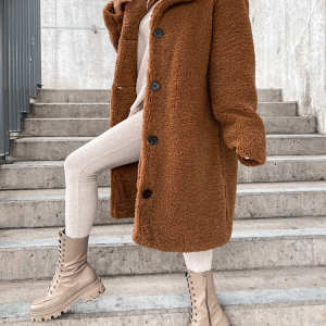 Cozy Solid Lapel Teddy Fur Long Coat for Y2K Fashion and Aesthetic Outfits