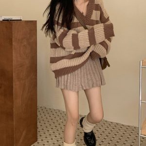 Cozy Striped Sweater for Y2K Aesthetic Lovers - Perfect for Fall and Comfy Outfits