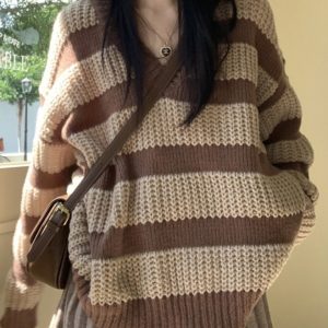 Cozy Striped Sweater for Y2K Aesthetic Lovers - Perfect for Fall and Comfy Outfits