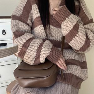 Cozy Striped Sweater for Y2K Aesthetic Lovers - Perfect for Fall and Comfy Outfits