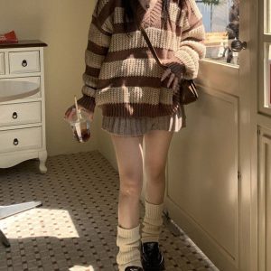 Cozy Striped Sweater for Y2K Aesthetic Lovers - Perfect for Fall and Comfy Outfits