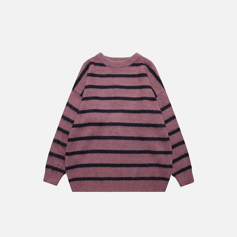 Cozy Stripped Solid Color Knitted Sweater for Y2K Aesthetic and Grunge Style Outfits