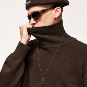 Cozy Turtleneck Loose Solid Color Sweater for Y2K Aesthetic and Grunge Style Outfits