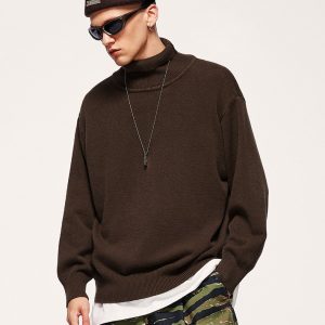 Cozy Turtleneck Loose Solid Color Sweater for Y2K Aesthetic and Grunge Style Outfits