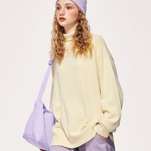 Cozy Turtleneck Loose Solid Color Sweater for Y2K Aesthetic and Grunge Style Outfits