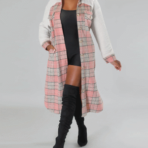 Cozy Woolen Plaid Long Sleeve Coat for Y2K Fashion and Coquette Aesthetic Styles