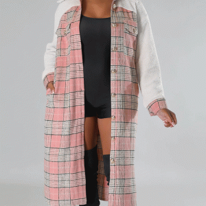 Cozy Woolen Plaid Long Sleeve Coat for Y2K Fashion and Coquette Aesthetic Styles