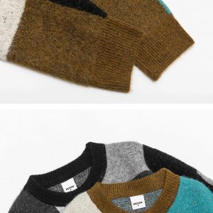 Cozy Y2K Patchwork Sweater for Aesthetic Outfits and Comfy Fall Fashion