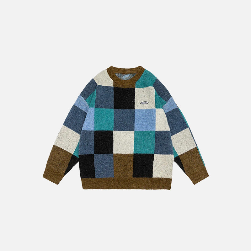 Cozy Y2K Patchwork Sweater for Aesthetic Outfits and Comfy Fall Fashion