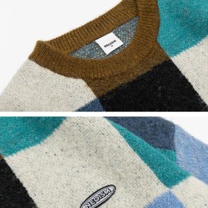 Cozy Y2K Patchwork Sweater for Aesthetic Outfits and Comfy Fall Fashion