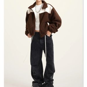 Cozy Y2K Plush Jacket for Comfy Aesthetic Outfits and Grunge Style Looks