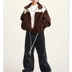 Cozy Y2K Plush Jacket for Comfy Aesthetic Outfits and Grunge Style Looks