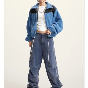 Cozy Y2K Plush Jacket for Comfy Aesthetic Outfits and Grunge Style Looks