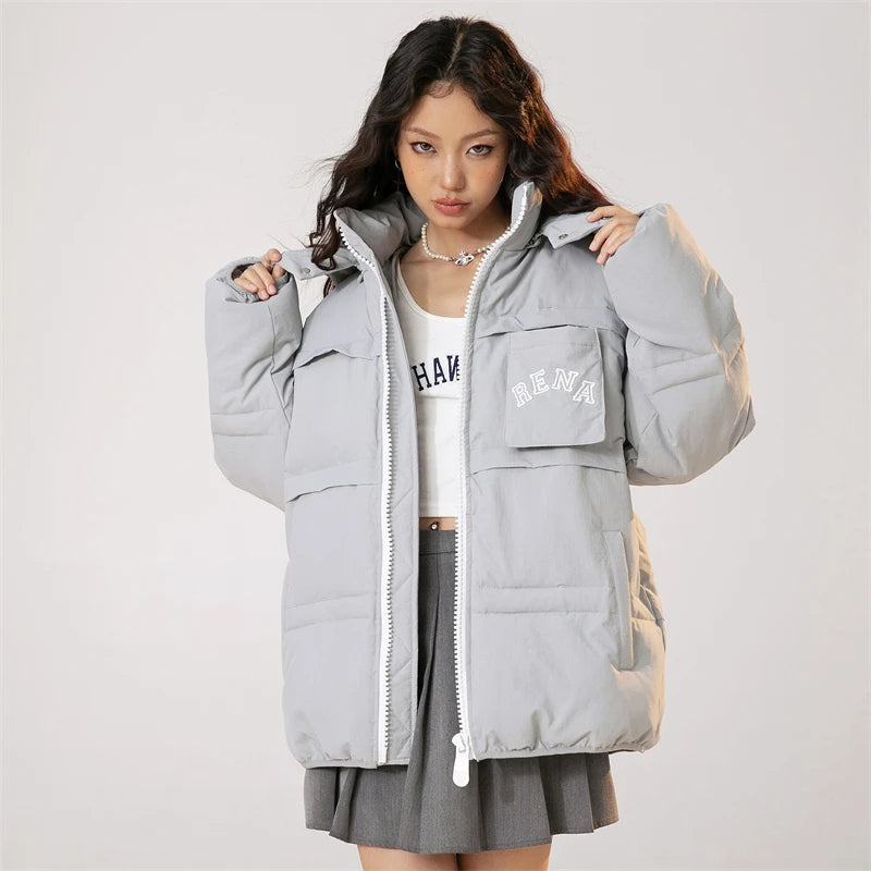 Cozy Y2K Style Hooded Collar Puffer Jacket for Trendy Winter Aesthetic