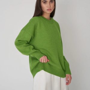 Cozy Y2K Style O Neck Knitted Pullover for Effortless Aesthetic Outfits