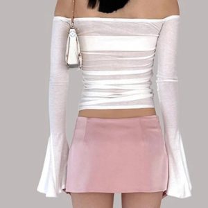 Creamy Canvas Slash Neck Top - Y2K Aesthetic Cute Crop Top for Stylish Outfits