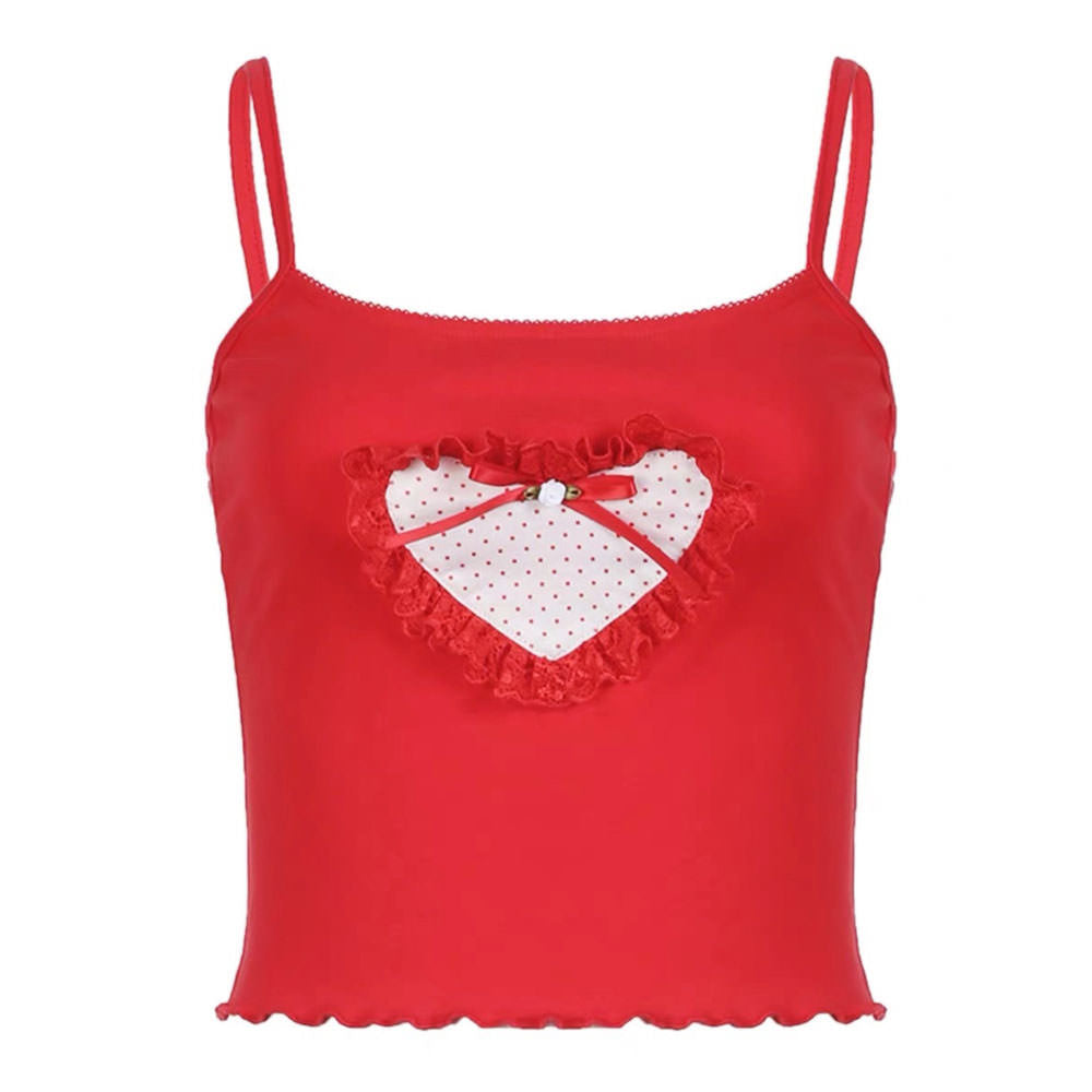 Crimson Heart Y2K Crop Top - Cute Aesthetic Top for Coquette and Grunge Styles