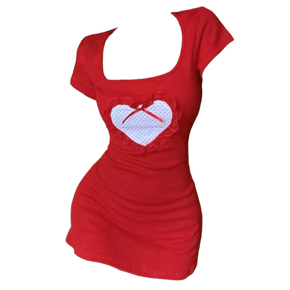 Crimson Heart Y2K Mini Dress - Cute Coquette Aesthetic for Trendy Outfits