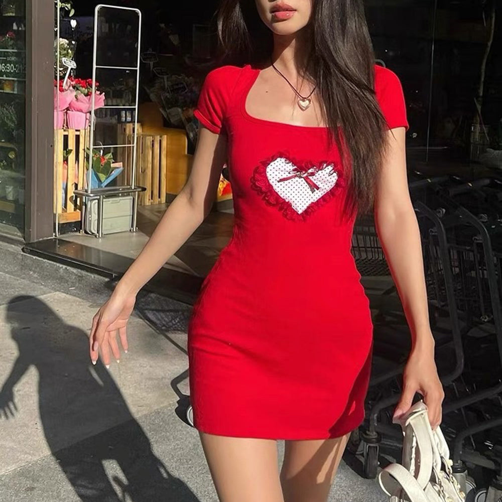 Crimson Heart Y2K Mini Dress - Cute Coquette Aesthetic for Trendy Outfits