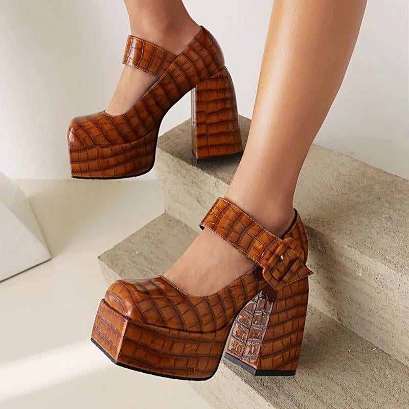 Crocodile Print Square Toe Platform High Heels for Y2K Fashion and Coquette Aesthetic