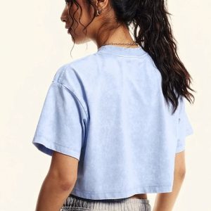 Cropped Washed Y2K T-Shirt for Trendy Coquette and Grunge Aesthetic Outfits