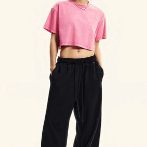 Cropped Washed Y2K T-Shirt for Trendy Coquette and Grunge Aesthetic Outfits