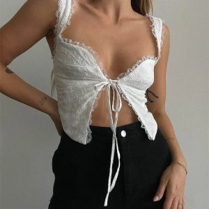 Crystal Lace Elegance Y2K Tank Top - Chic Coquette Aesthetic for Stylish Outfits