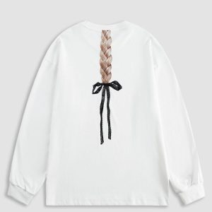 Cute Bow Print Y2K Sweatshirt - Comfy Aesthetic Top for Coquette and Grunge Styles