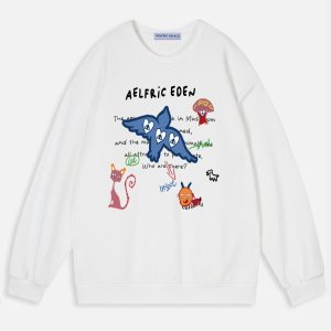 Cute Cartoon Animal Print Sweatshirt for Y2K Aesthetic and Cozy Outfits